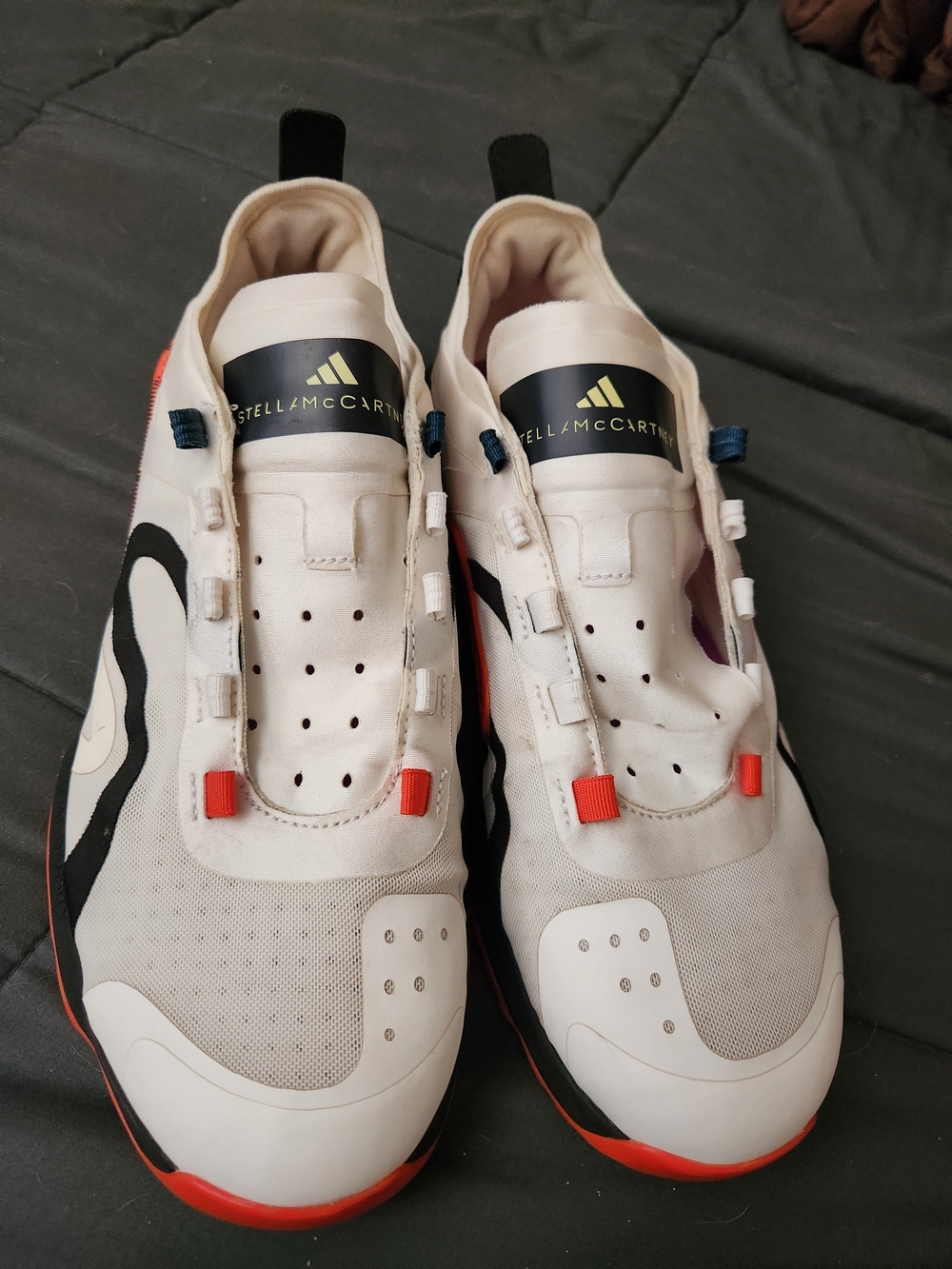 Stella McCartney x Adidas Women's White Athletic Sneakers with Orange Accents